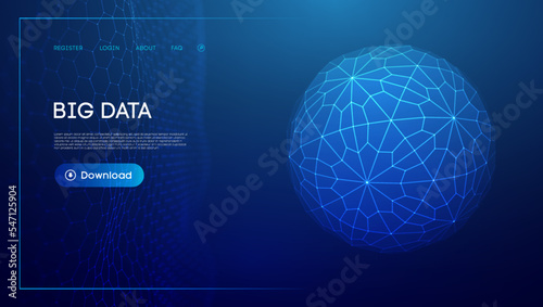 Abstract low poly sphere digital network background. Geometric futuristic blue technology background. Low poly wireframe vector design.