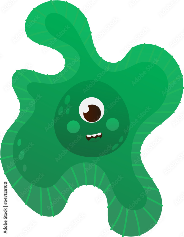 Fototapeta premium Childish virus or germ illustration in cartoon style for children poster design or print, health and medicine concept bacteria