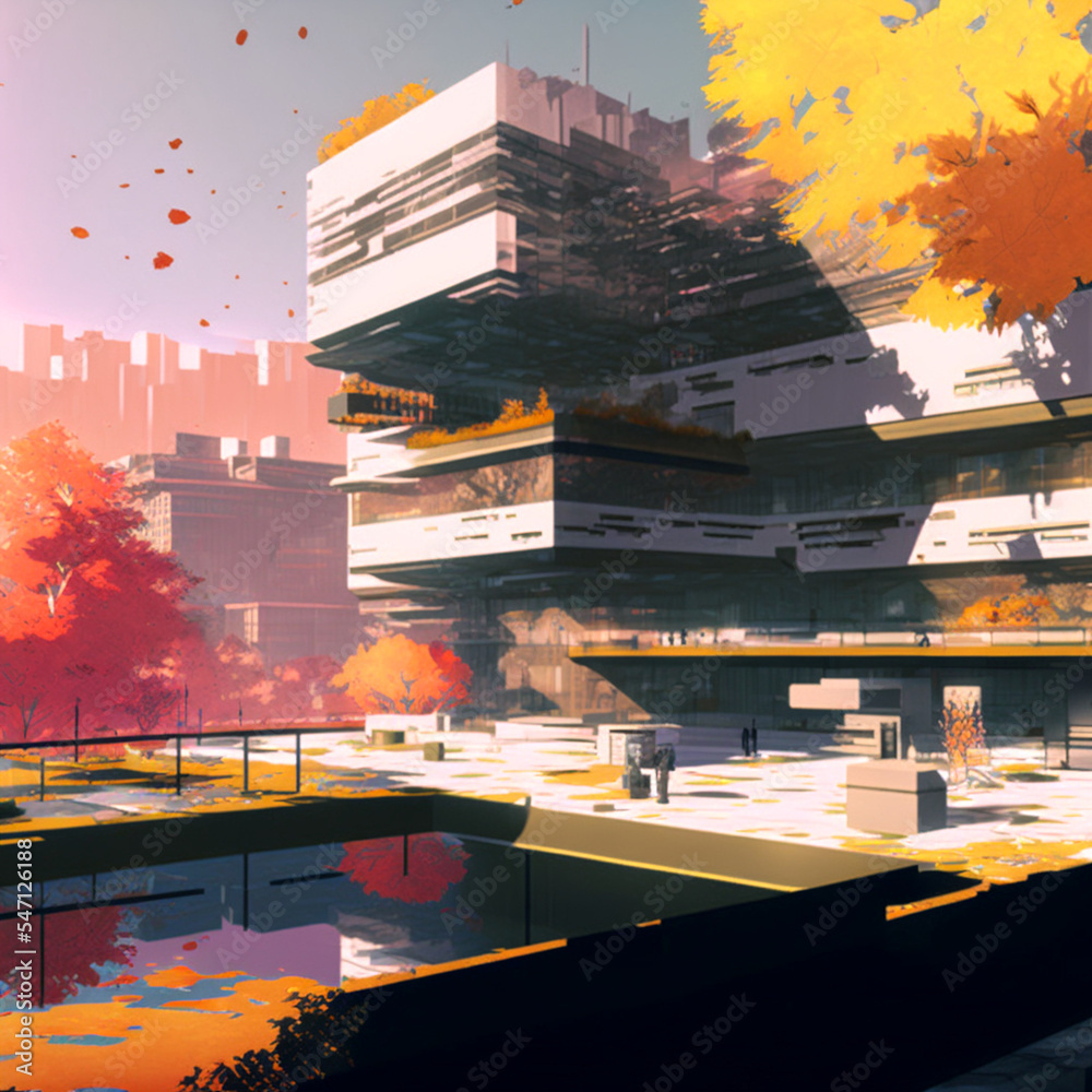 Fototapeta premium urban city skyline autumn digital art ai-generated