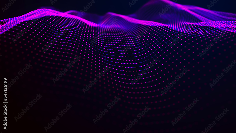 Technology background. Abstract digital particle wave. Futuristic dotted wave. Network connection structure. 3D rendering. Technology background. Abstract digital particle wave. Futuristic dotted wave. Network connection structure. 3D rendering.