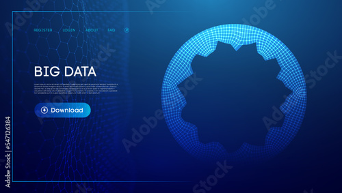 Blue data circle 3d illustration. Sound wave tech vector. Digital data flow technology background.