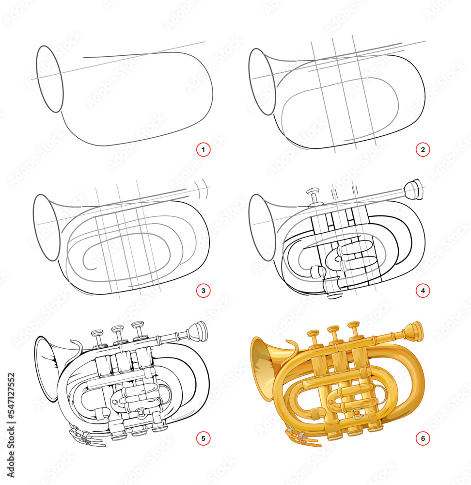 Page shows how to learn to draw step by step metal wind musical ...