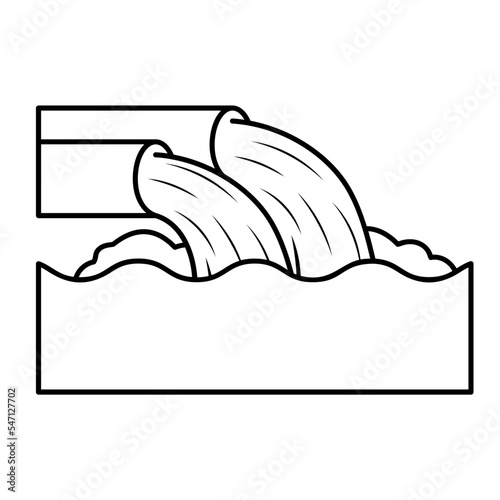 Two Sewer Pipe Pour Out Concept, wastewater drainage vector outline icon design, Water Treatment and Purification Plant symbol, Environment Friendly Industry Sign,Desalination Biotechnology stock
