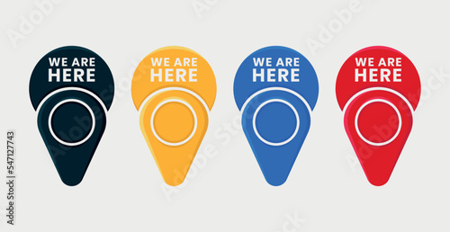 Set of 3d we are here map point icon isolated in white background.