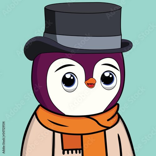 Penguin characters vector NFT art design. Penguin 3d character in cute and friendly face with santa hat, gift and skate elements for NFT collection design. Vector illustration. penguin NFT artwork. 