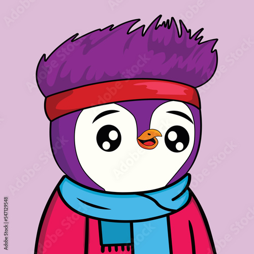 Penguin characters vector NFT art design. Penguin 3d character in cute and friendly face with santa hat, gift and skate elements for NFT collection design. Vector illustration. penguin NFT artwork. 