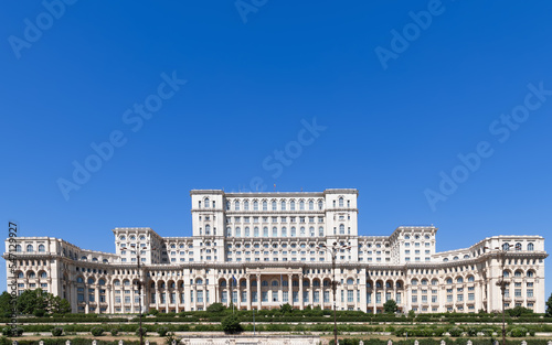 Widescreen view of the Palace of the Parliament (Romanian: Palatul Parlamentului) is the seat of the Parliament of Romania in Bucharest photo