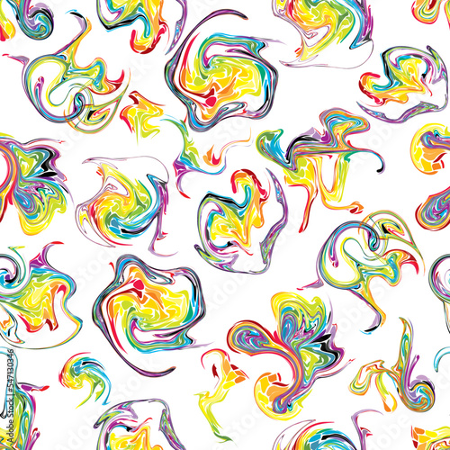 Abstract geometric design with psychedelic swirling paint. Modern  trendy design elements seamless