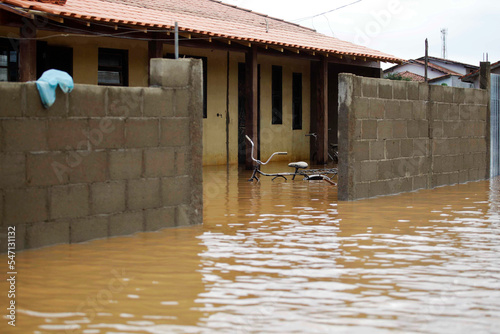 House is seen partly submerged during a heavy flood in Eldorado, Sao Paulo state, Brazil.