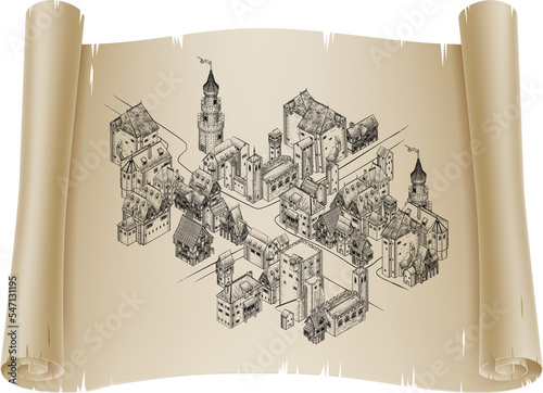 Medieval Town Map Scroll Vi...