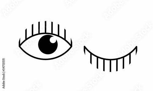 Open and winking eyes icon isolated on white background