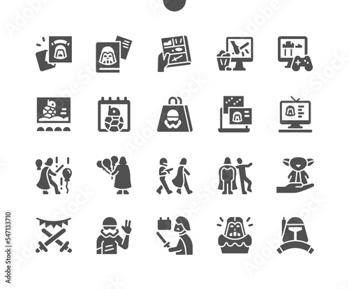 Star Wars Day 4 May. Read comics. Calendar. Fourth of may. Holiday. Film screening. Vector Solid Icons. Simple Pictogram