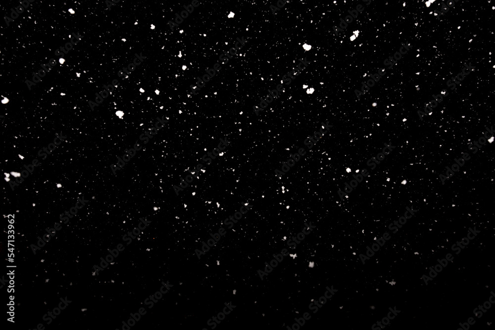 Falling snow texture isolated on black background