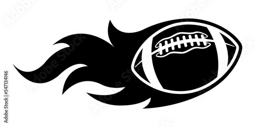 Black rugby ball vector image with tribal fire flame American football car sticker motorcycle decal and sport logo template