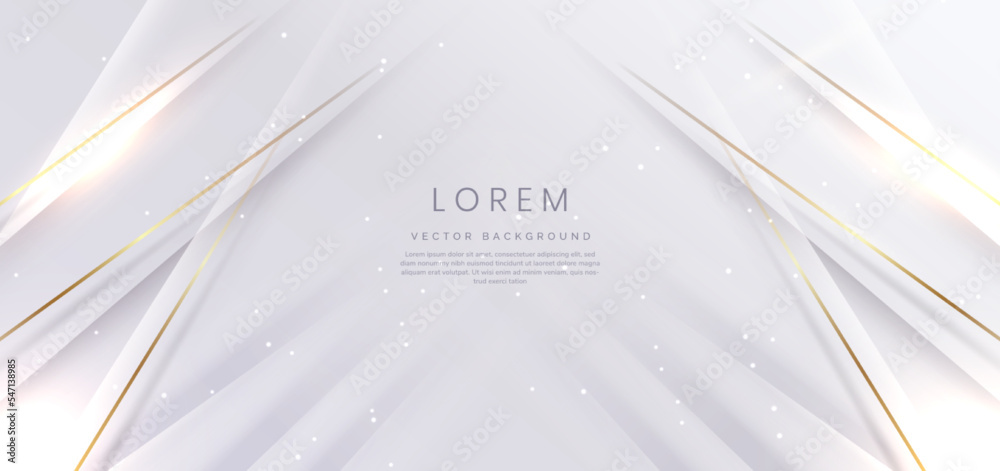 Abstract elegant white background with golden line and lighting effect sparkle. Luxury template design. - obrazy, fototapety, plakaty 