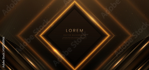 Luxury square frame golden glitter effect glowing on black background with lighting effect sparkle. Template premium award ceremony design.