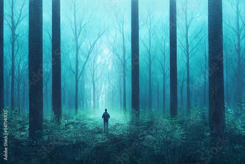 person in the magical forest digital art illustration