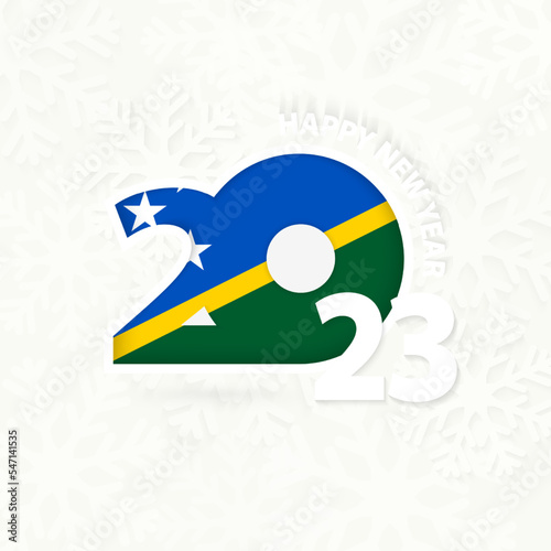 New Year 2023 for Solomon Islands on snowflake background.