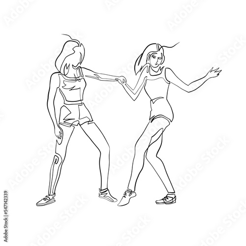 Dancing women - vector drawing, continuous line vector clipart