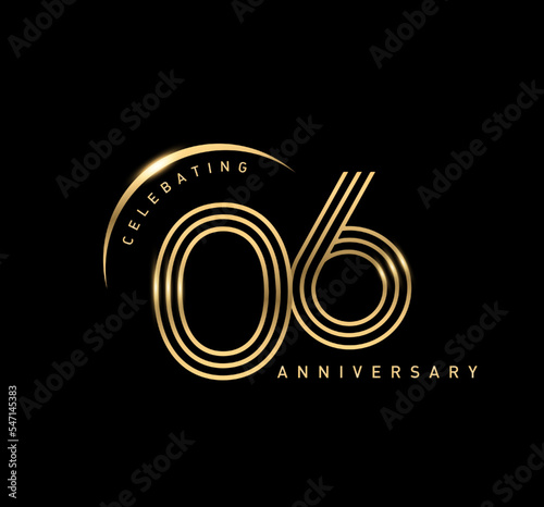 6 years anniversary celebration logotype. elegant modern number gold color