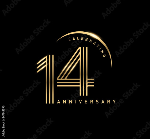 14 years anniversary celebration logotype. elegant modern number gold color photo