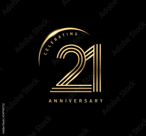 21 years anniversary celebration logotype. elegant modern number gold color