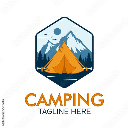 Camping forest logo vector illustrations design. Mountain and forest camp with tent logo vector