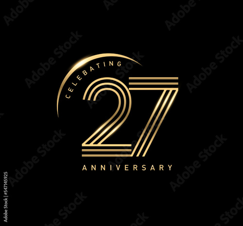 27 years anniversary celebration logotype. elegant modern number gold color