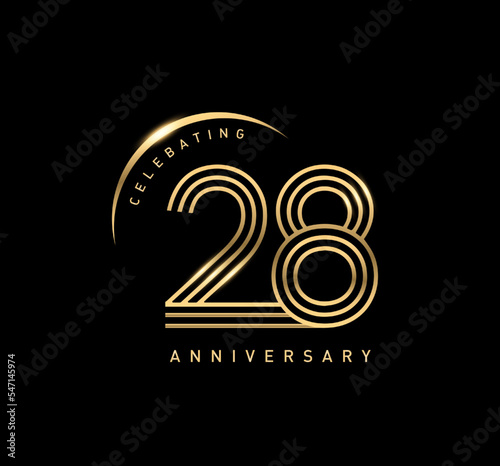 28 years anniversary celebration logotype. elegant modern number gold color photo