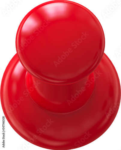 Red pin, push pin isolated on transparent background. 3D rendering