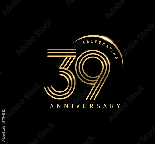 39 years anniversary celebration logotype. elegant modern number gold color