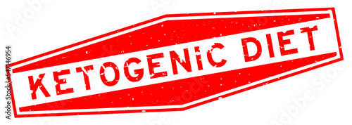 Grunge red ketogenic diet word hexagon rubber seal stamp on white background