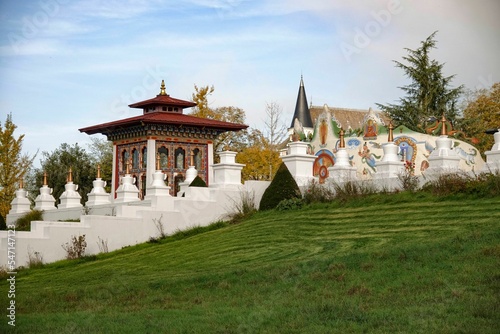 Beautiful horizontal image of the Temple of One Thousand Buddhas in La Boulaye on a clear day photo