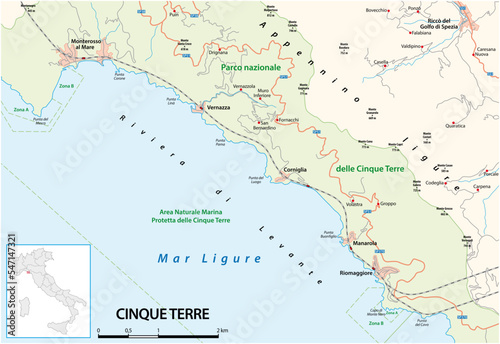 road map italian cultural landscape of the Cinque Terre, Liguria