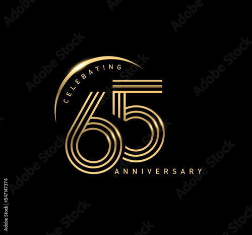 65 years anniversary celebration logotype. elegant modern number gold color