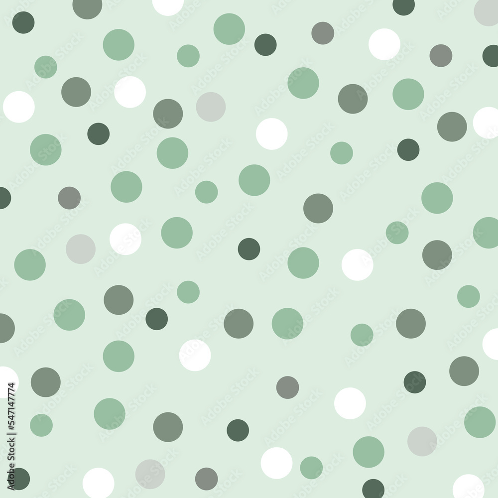 Seamless polka dots pattern on green backround