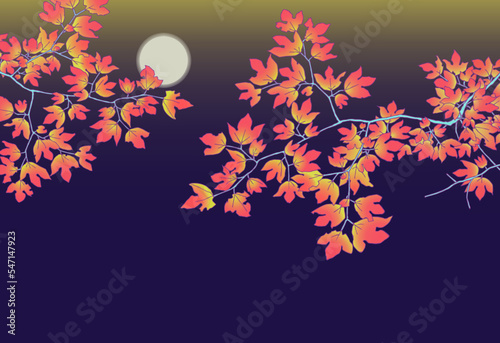 満月と紅葉のイラスト