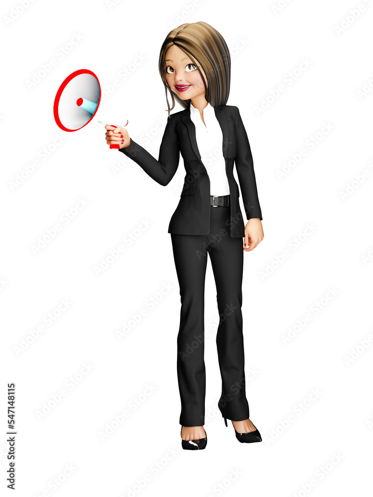 3d render illustration. businesswoman holding loudspeaker. 3d render illustration. businesswoman holding loudspeaker.