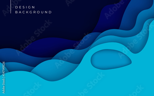 Multi layers blue texture 3D papercut layers in gradient vector banner. Abstract paper cut art background design for website template. Topography map concept or smooth origami paper cut