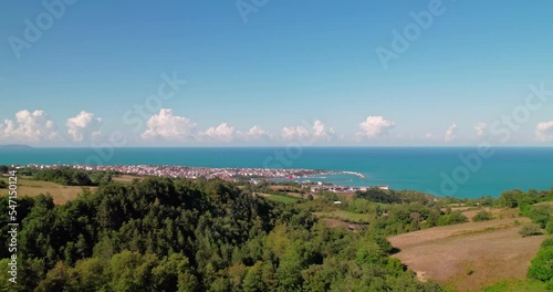 Wallpaper Mural Aerial shot of a quaint town in the Black Sea. Wide angle shot of a sea town with a drone. Gerze, Sinop, Turkey Torontodigital.ca