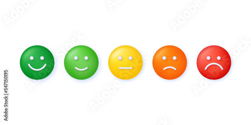 3D Feedback emotion scale illustration. Reviews with good and bad rating. Feedback in the form of emotions.