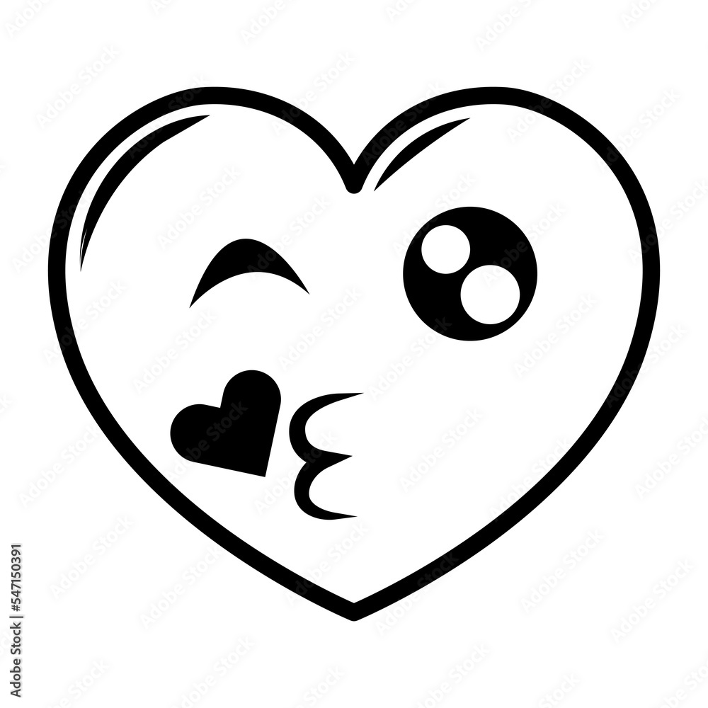 Line art hearts emoticon. Emotional hearts with black thin line, isolated on white background.PNG with transparent background