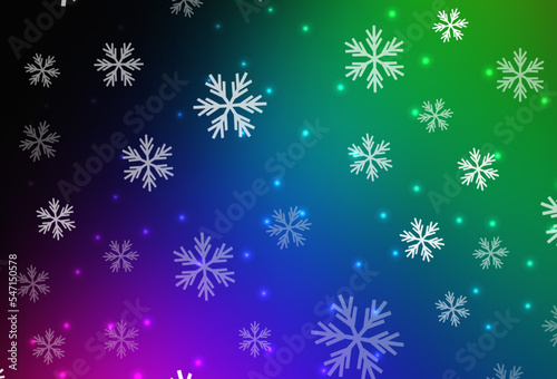 Dark Multicolor vector layout with bright snowflakes, stars.