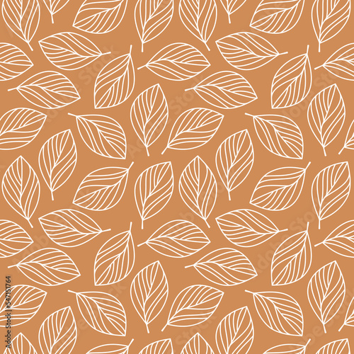 Outline leaf seamless pattern vector. Abstract linear branches floral backdrop illustration. Wallpaper, background, fabric, textile, print, wrapping paper or package design.