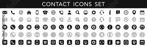 Contact icon set. Thin line and flat Contact icons set. Contact symbols - Phone, mail, smartphone, fax, info, support... vector