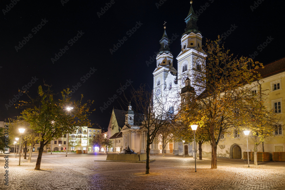 Cathedral of Brixen by night, South Tyrol, northern Italy