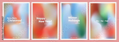 Christmas posters set. Modern gradient design collection. Winter blurred colorful templates for A4 poster, placard, flyer, cover, backdrop.