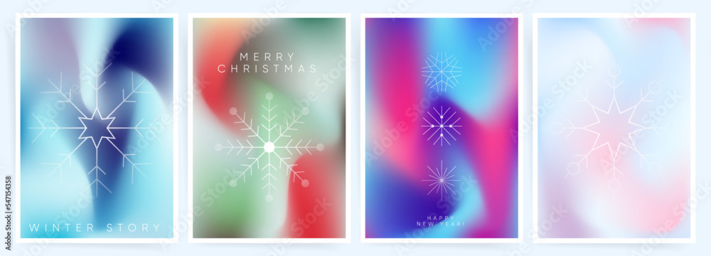 Winter gradient mesh backgrounds with snowflakes. Cover template design set for posters postcards, placards and banners. Vector Christmas set.	