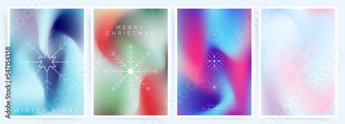 Winter gradient mesh backgrounds with snowflakes. Cover template design set for posters postcards, placards and banners. Vector Christmas set.	