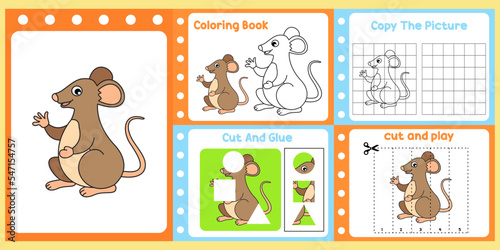 Fototapeta Naklejka Na Ścianę i Meble -  worksheets pack for kids with mouse. fun learning for children